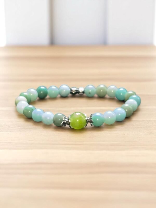 Bracelet en pierre aigue-marine et jade. Tranquillité et apaisement.