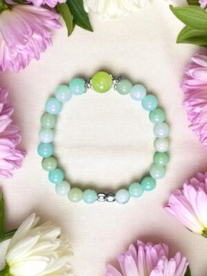 Bracelet en pierre aigue-marine et jade. Tranquillité et apaisement.