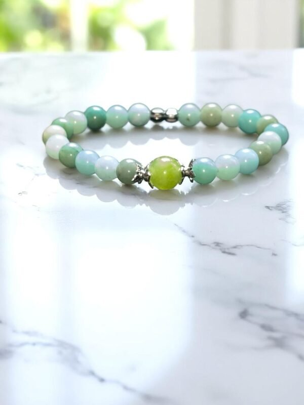 Bracelet en pierre aigue-marine et jade. Tranquillité et apaisement.