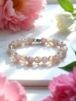 Bracelet en Quartz rose et citrine -Paix, intuition et réussite.