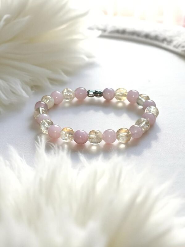 Bracelet en Quartz rose et citrine -Paix, intuition et réussite.