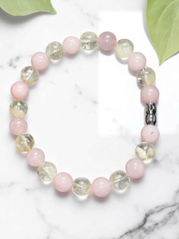 Bracelet en Quartz rose et citrine -Paix, intuition et réussite.