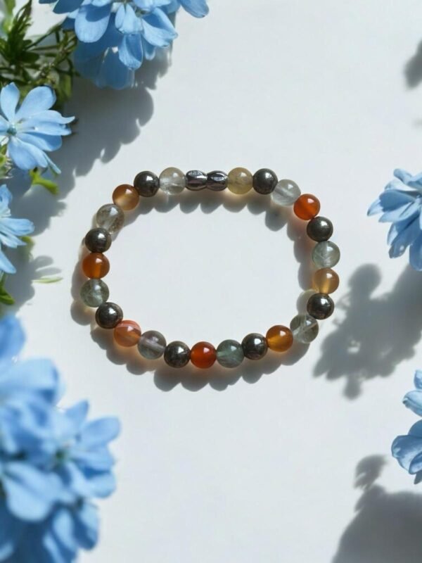 Bracelet garçon Concentration et Créativité - idéal pour les étudiants , Perles: fluorine, pyrite et Coraline