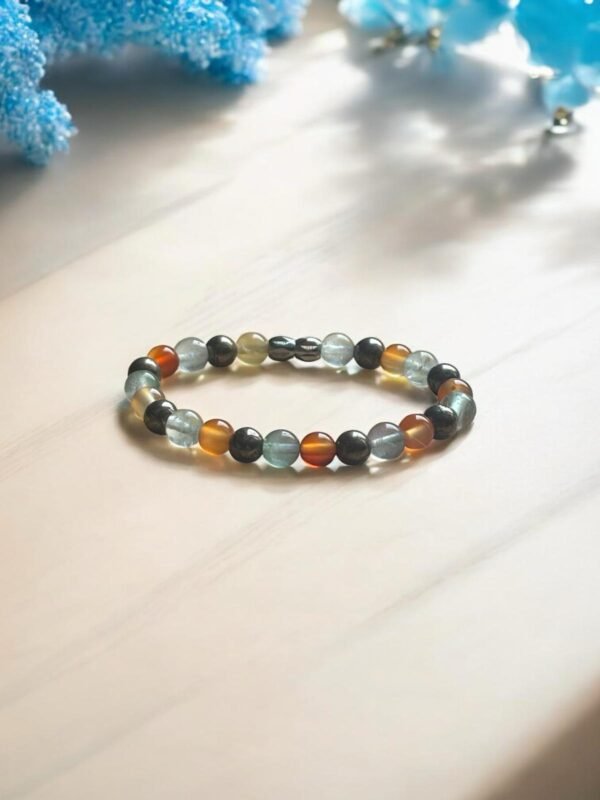 Bracelet garçon Concentration et Créativité - idéal pour les étudiants , Perles: fluorine, pyrite et Coraline