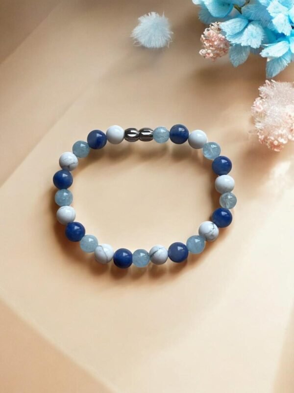 Bracelet Garçon – Calme & Apaisement - Pierres naturelles : Howlite, Lapis-lazuli & Aigue-marine