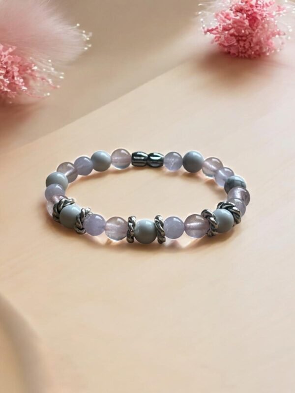 Bracelet Fille – Calme & Apaisement  - Pierres naturelles : Howlite, Quartz Rose & Améthyste