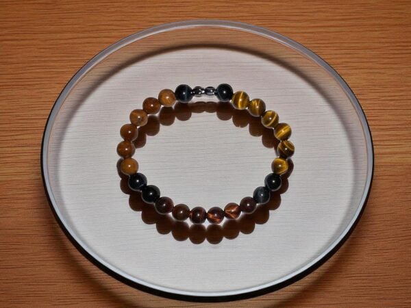 Bracelet Homme – Œil de Tigre, Faucon, Taureau & Bois de Qouq - Pour la protection, force, équilibre mental, intuition, tolérance et courage.